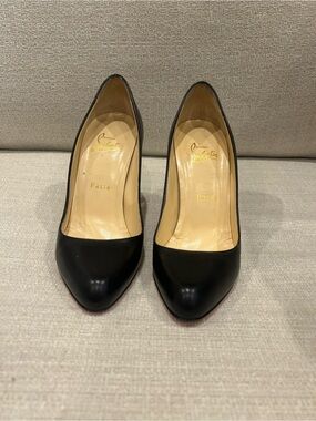 Christian Louboutin Black Leather Pointed-Toe Pumps